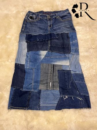Upcycled Denim Patchwork Maxi Skirt