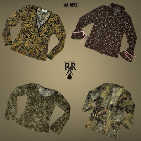 Y2K Earthy Tone Full Sleeve Mesh Mix Tops (AA-1053)
