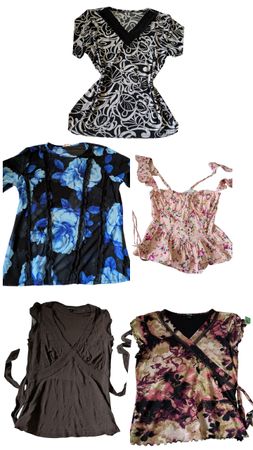 Y2K Vintage Blue Floral Sheer Mesh Top with Ruffle Trim