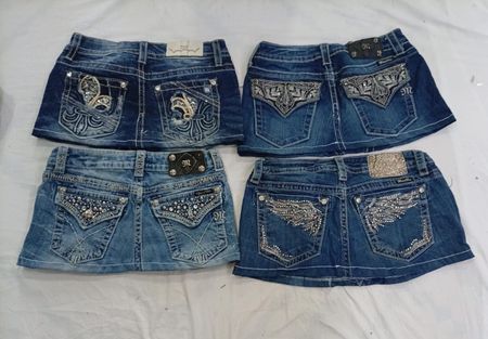 CR9445 Upcycled Miss Me Mini Denim Skirts
