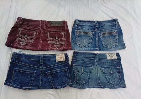 CR9447 Upcycled Mix Branded Mini Denim Skirts