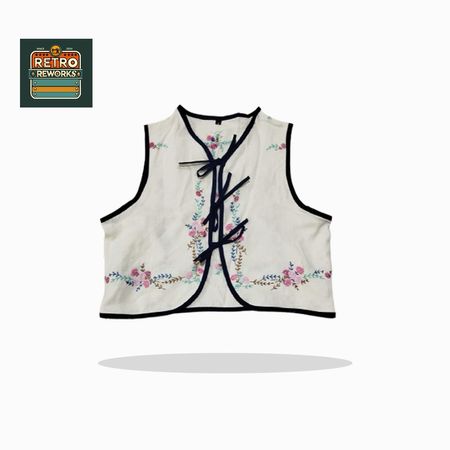 Upcycled Linen front tie tops with piping