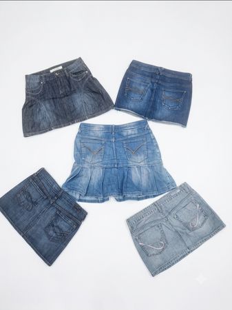 Cute Girls Y2K Blue Denim Skirts • Vintage Low Rise Pleated Micro Skirts Bundle(VM-35)