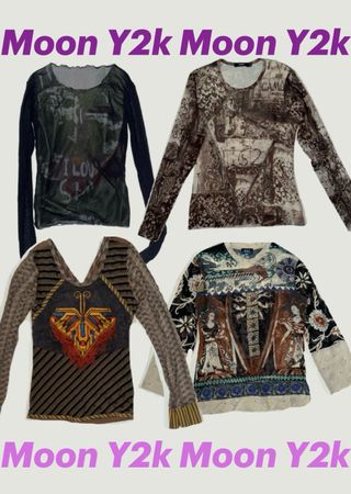 Y2k Graphic printed mesh tops mix (M-02)