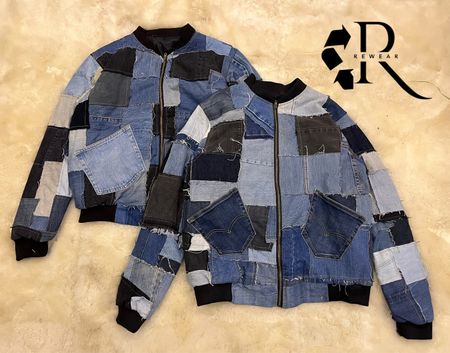 Upcycled Denim Patchwork Bomber Jacket