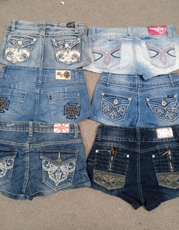 HD2496 Ladies Upcycled Y2K Embellished Denim Micro Mini Shorts