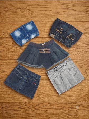 Sunshine Ready: Curated Y2K Low-Rise Denim Mini Skirt & Belted Pleated Skort Set(VM-37