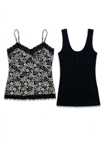 (FV-1848) Y2K Black & White Printed Aesthetic Tops