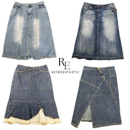 Y2K Paris Hilton Era Girl Denim Midi Skirts RE-3441