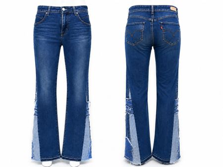 CR1871 UPCYCLED CONTRAST PANEL FLARE JEANS