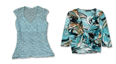 (FV-1838) Blue Abstract & Y2K Printed Tops Bundle Vintage 2000s Blue Abstract Mesh & Stretch Tops Wholesale Lot