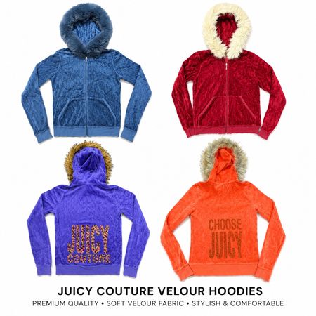 Juicy Couture Women's Velour Faux Fur Trim Zip-Up Hoodie | Y2K Vintage | Soft Velvet Jacket