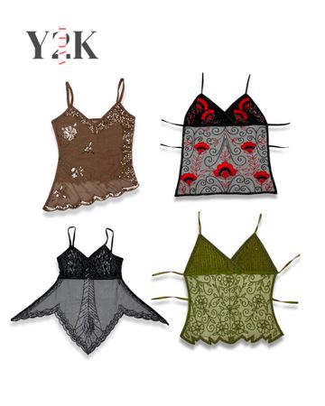 Y2K Sheer Embroidered Fairy Cami Top (Yv-708)