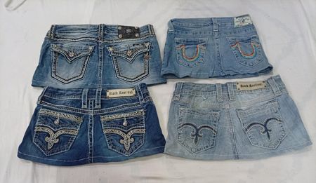 CR9558 Upcycled Mix Branded Mini Denim Skirts