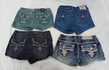 CR9559 Upcycled Mix Branded Mini Denim Shorts
