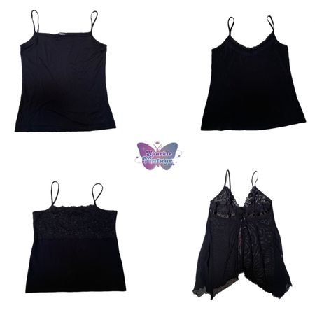 Women’s Black Cami Tops | Spaghetti Strap | Basic & Lace | Y2K ( SV-077)