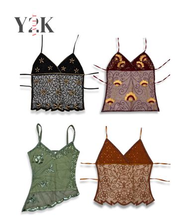 2000s Embellished Sheer Cami Top (Yv-714)