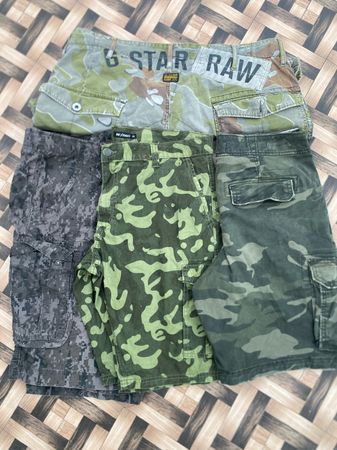Branded and unbranded camo cargo shorts