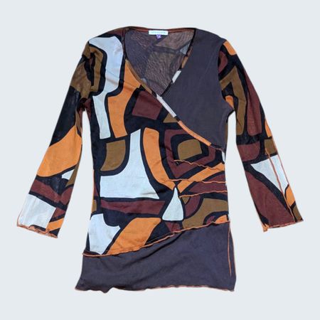 Y2K Long Sleeve Blouse Mesh Printed Fairy Grunge Coquette Top