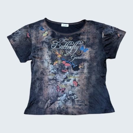 Affliction Style Baby Tee Y2K Graphic Fitted Women's Top