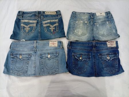CR9623 Upcycle Mix Branded Mini Denim Skirts