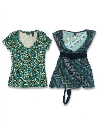 (FV-1910)     Boho Blue Print Women’s Tops Collection Y2K Retro Summer Blouses