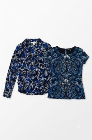 (FV-1902)     Blue Paisley & Abstract Women’s Tops Bundle Y2K Retro Fashion