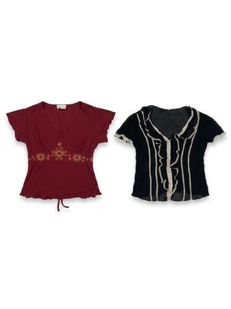 (FV-1901)     Y2K Red & Black Party Tops Bundle Vintage Evening Fashion Women