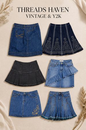 Vintage Y2K Denim Skirt Bundle | Mini, Midi & Embroidered Jean Skirts | Coquette, Fairycore & 90s/Y2K Style