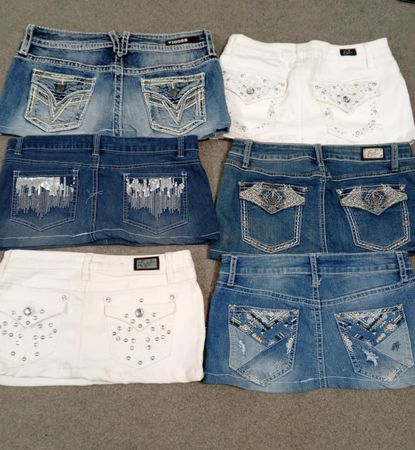 HD1498 Ladies Upcycled Y2K Embellished Denim Micro Mini Skirts