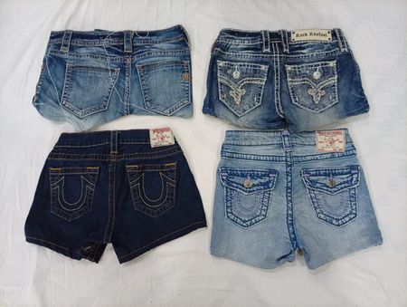 CR9622 Upcycled Mix Branded Mini Denim Shorts