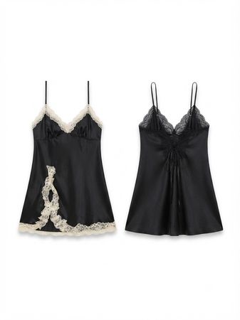(FV-1924) Y2K Black Aesthetic Silk Slip Dress