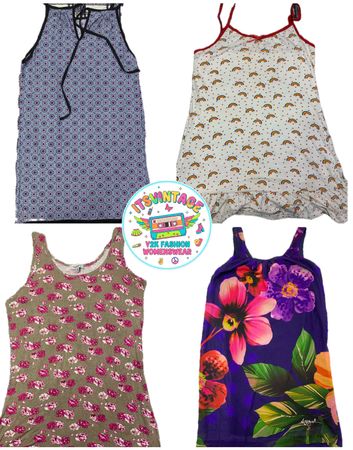 Vintage Y2K Printed Mini Dress Bundle – 10pcs Novelty, Floral & Tropical Prints | VR308 🌈✨