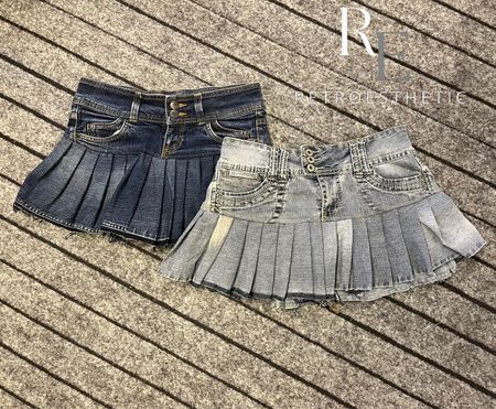 Upcycled Y2K Denim pleated Mini Skirts