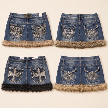 Y2k Embellished Up Cycled Skirts With Fur Trim