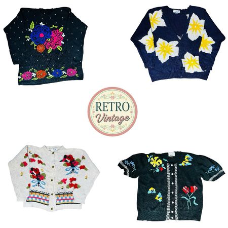 Vintage Tapestry Knit Top | Floral Pattern Retro Sweater|E|