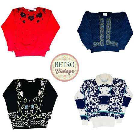 Vintage Embroidered Knit Jumper | Cottagecore Statement Sweater | Women's Retro Knit |E|