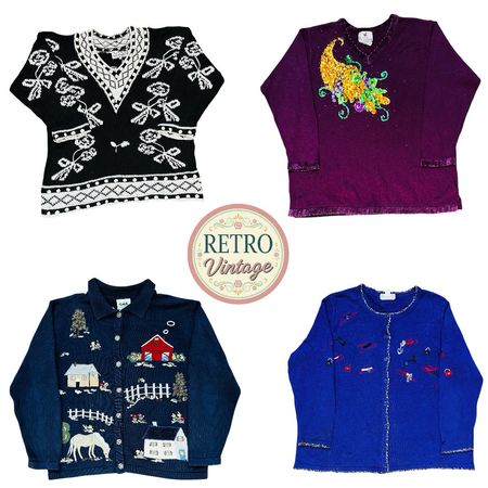 Vintage Y2K Embellished Knit Jumper | Beaded Statement Sweater | Women's Knit |E|
