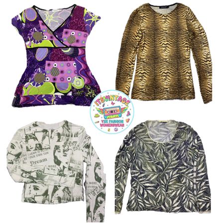 Vintage Y2K Printed Top Bundle – 10pcs Abstract, Animal Print, Newspaper & Botanical Tops | VR309 🐯✨