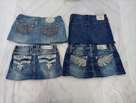CR9834 Upcycled Mix Branded Mini Denim Skirts