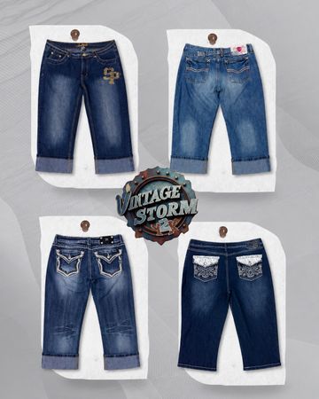 Y2K Embellished Denim Capri Jeans