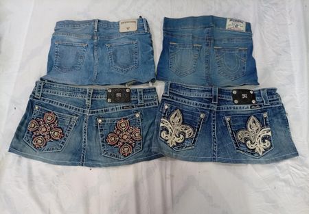 CR9826 Upcycled Miss Me & True Religion Mini Denim Skirts