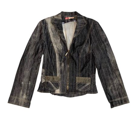Y2K Mixed Leather Denim Jacket 2000s Moto Style