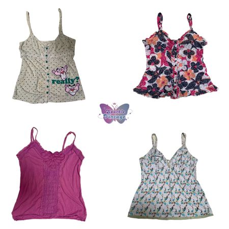 Y2K Vintage Cami Tops Mix | Floral, Lace & Graphics Cami (SV-097)
