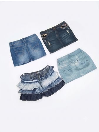 2000s Popstar Era: Statement Ruffle & Distressed Denim Skirt Pack(VM-65)