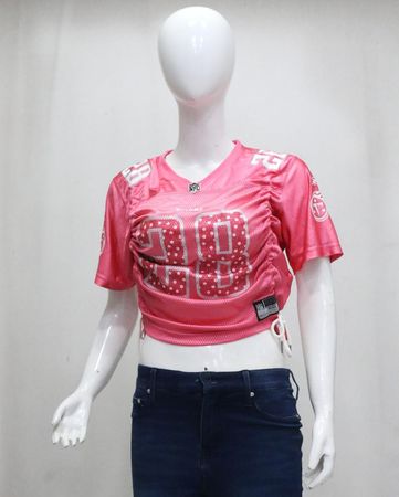 CR1879 UPCYCLED RUCHED SPORTS JERSEY TOP