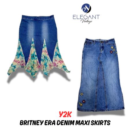 Y2K Britney Era Denim Maxi Skirts - EV0241