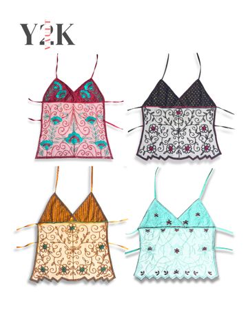 Y2K Floral Embroidered Mesh Camisoles (Yv-717)