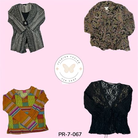 Vintage Printed Long Sleeve Poly Blouse – Retro Casual Wear (PR-7-067)
