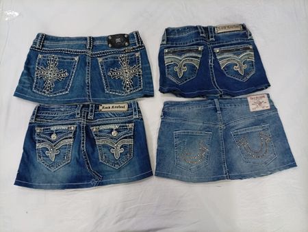 CR9894 Upcycled Mix Branded Mini Denim Skirts